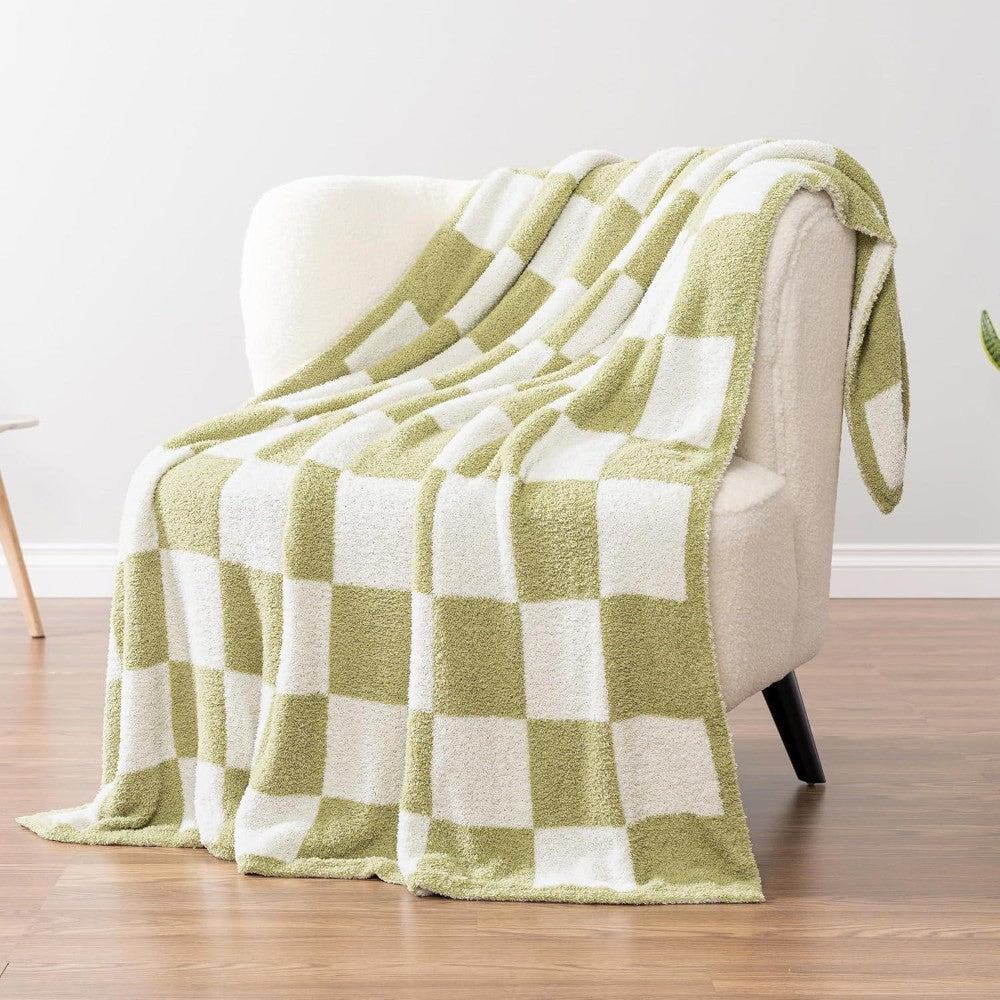 Dyzi Checkered Throw Blanket Soft Cozy 200x230cm Sage Green