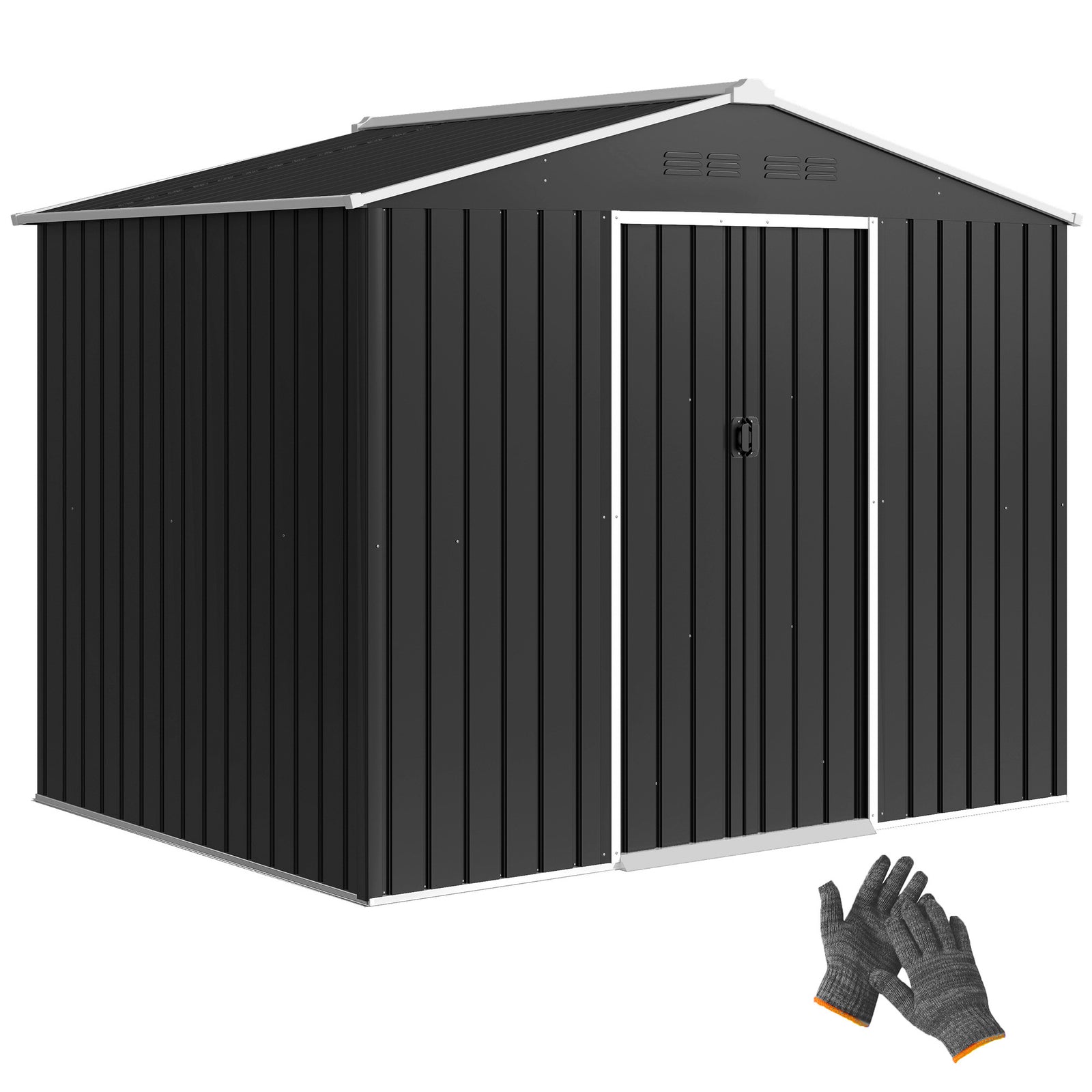 8 X 6ft Garden Storage Shed With Double Door | Dark Grey