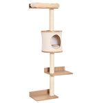 Wall-mounted Cat Tree Shelter W/ Cat House, Bed, Scratching Post - Beige