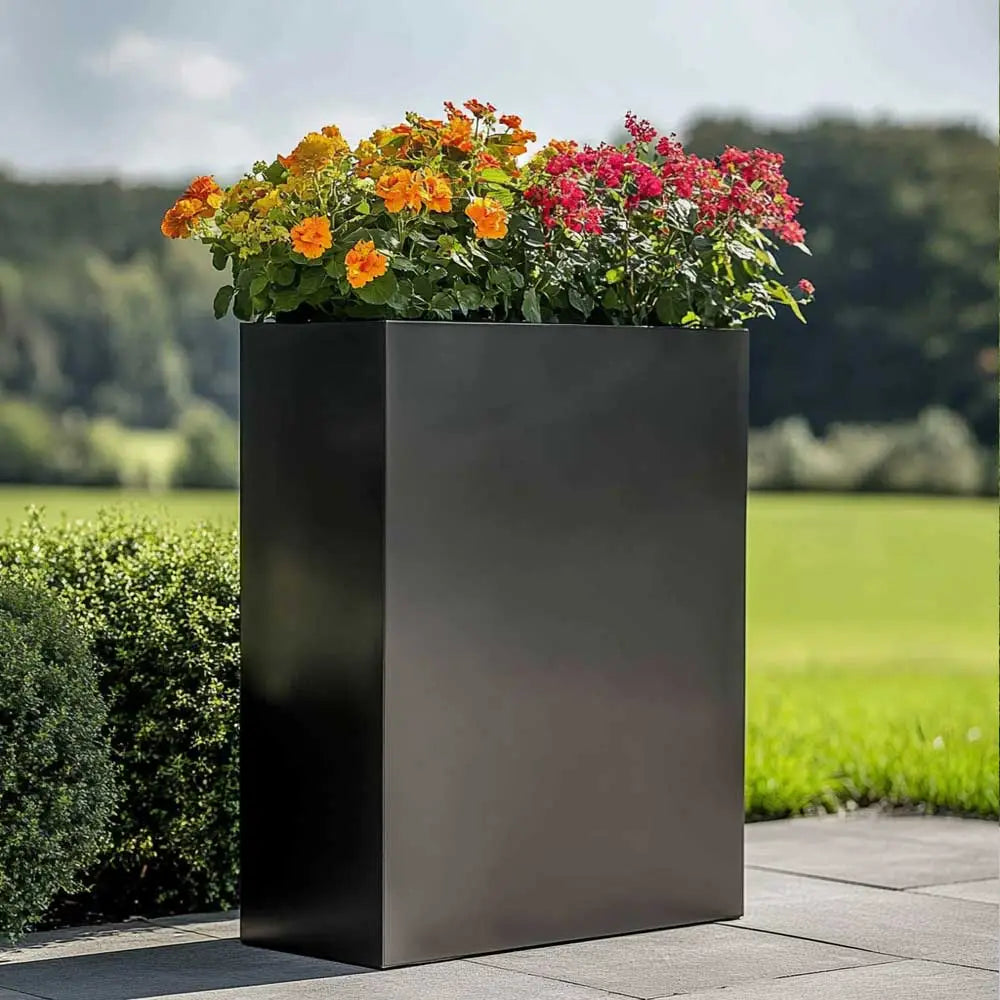 Long Zinc Galvanised Tall Trough Planter | 75cm x 25cm x 90cm | Glossy Black