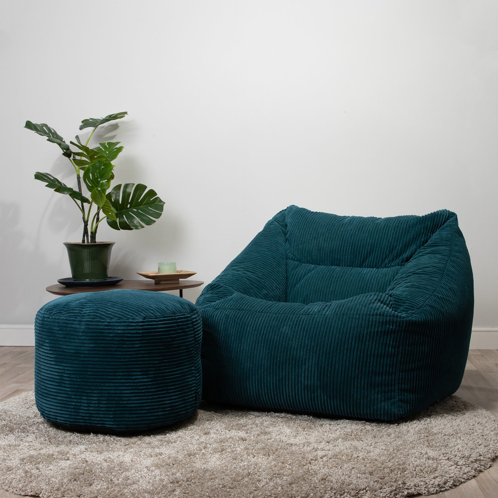 Morgan Cord Armchair & Pouffe Set | Teal