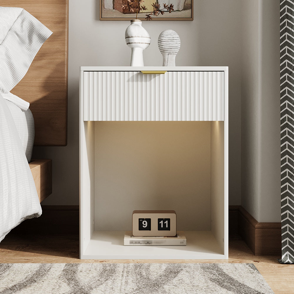 Set Of 2 Bedside Tables With Charging Station & Rgb Light Strip