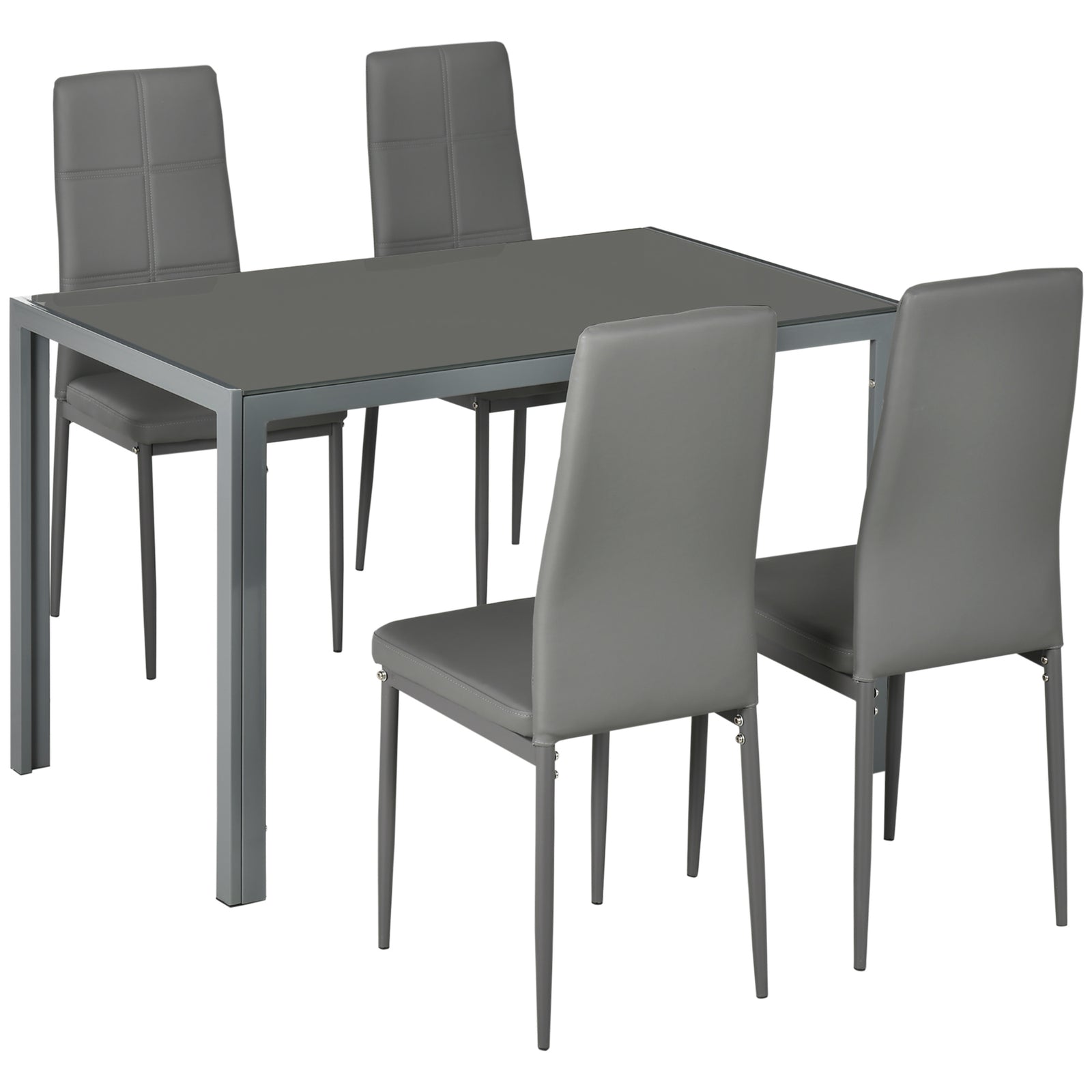 5pc Dining Set, Glass Top, Pu Leather Chairs