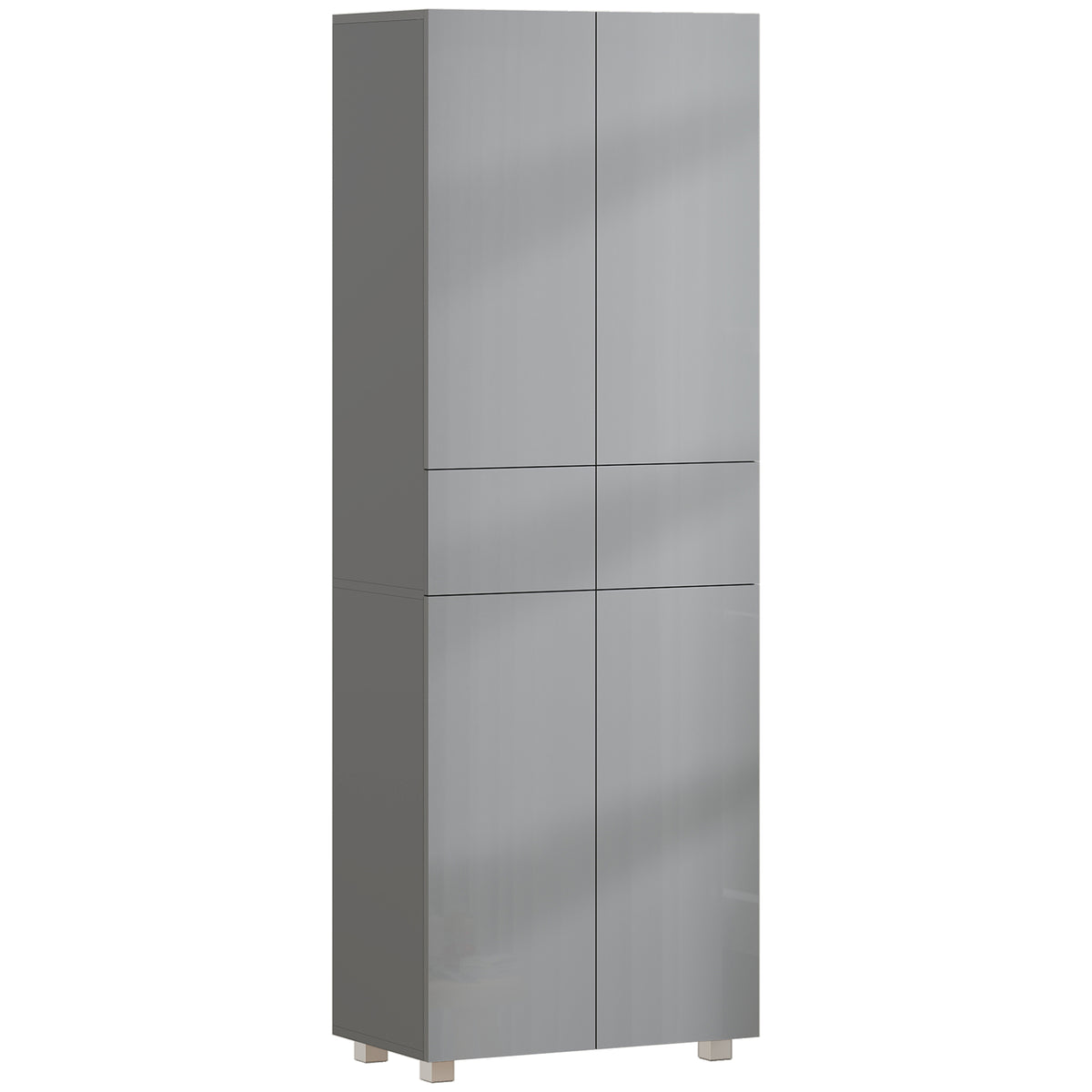 HOMCOM Kitchen Cupboard Storage Cabinet Push Open Doors And Drawers, Grey