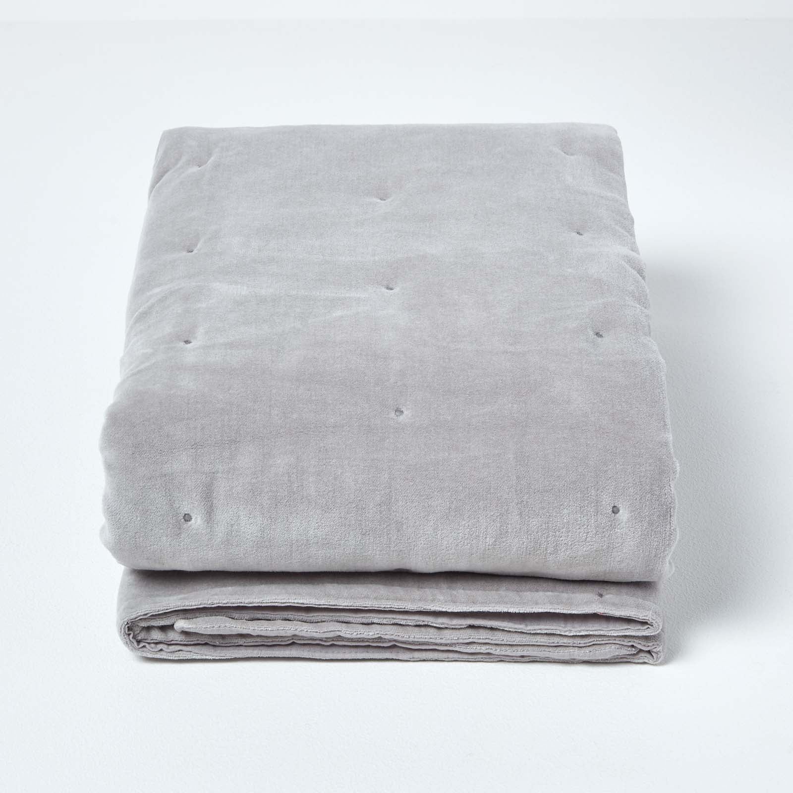 Velvet Cotton Quilted Throw | 150cm x 200cm | Light Grey