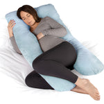 Pregnancy Pillow, U Shaped Shredded Memory Foam Maternity Cushion Machine Washable & Removable Velvet Cover | L | Blue