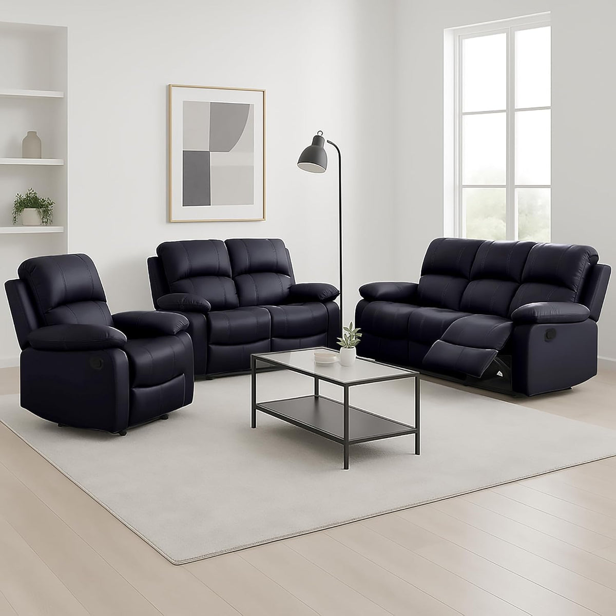 Manual Recliner Sofa 3 Seater Faux Leather | Grey
