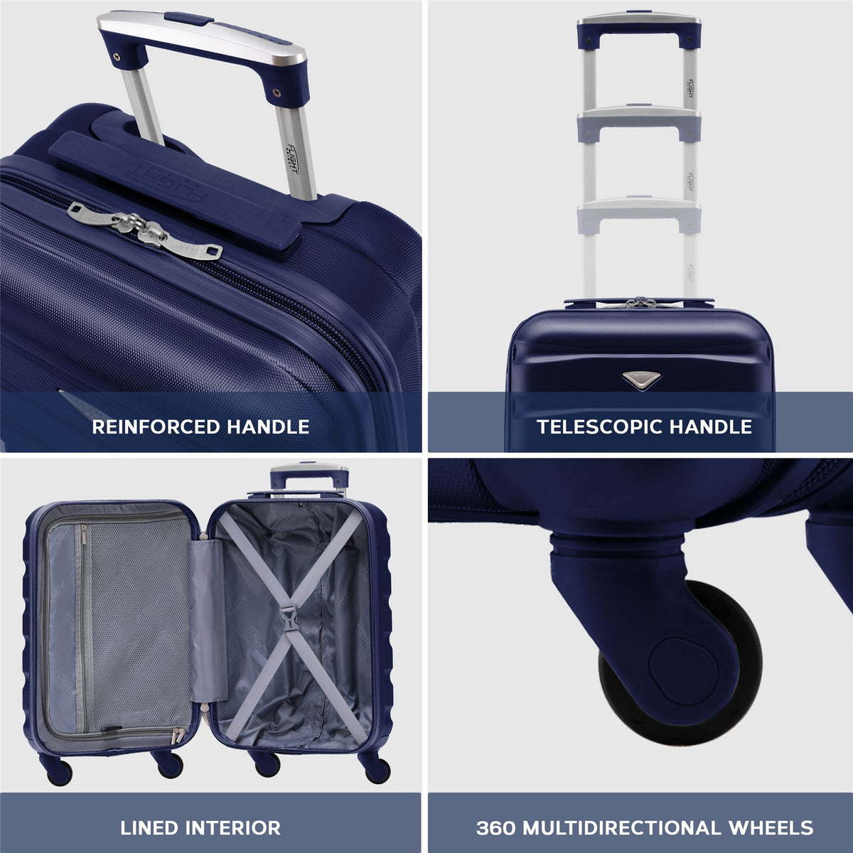 Set Of 3 Hard Shell Suitcase Cabin & Check In Cases With Tsa Lock - Overhead Cabin With Medium & Large Check-in Bag | Set of 3 | Navy Blue