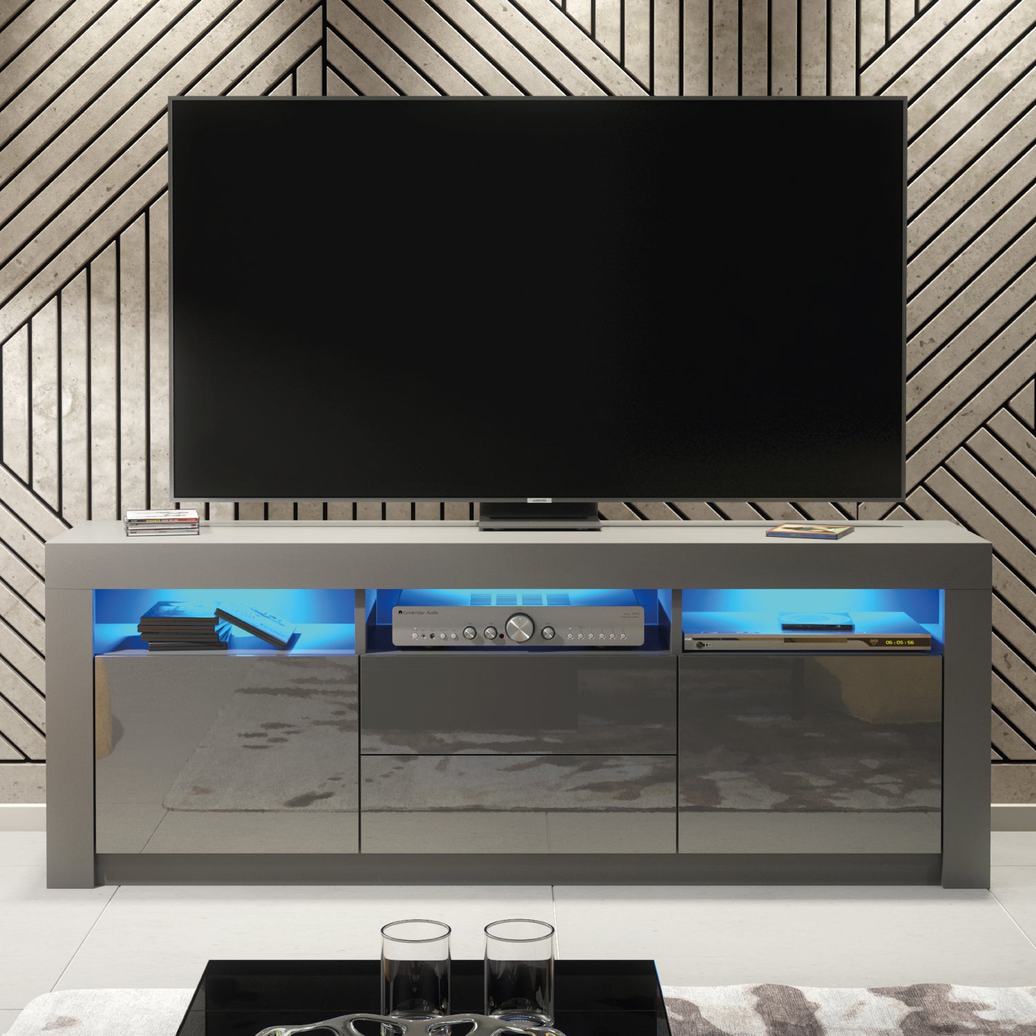 Shine Tv Unit 160cm With Led Lights | Dark Grey