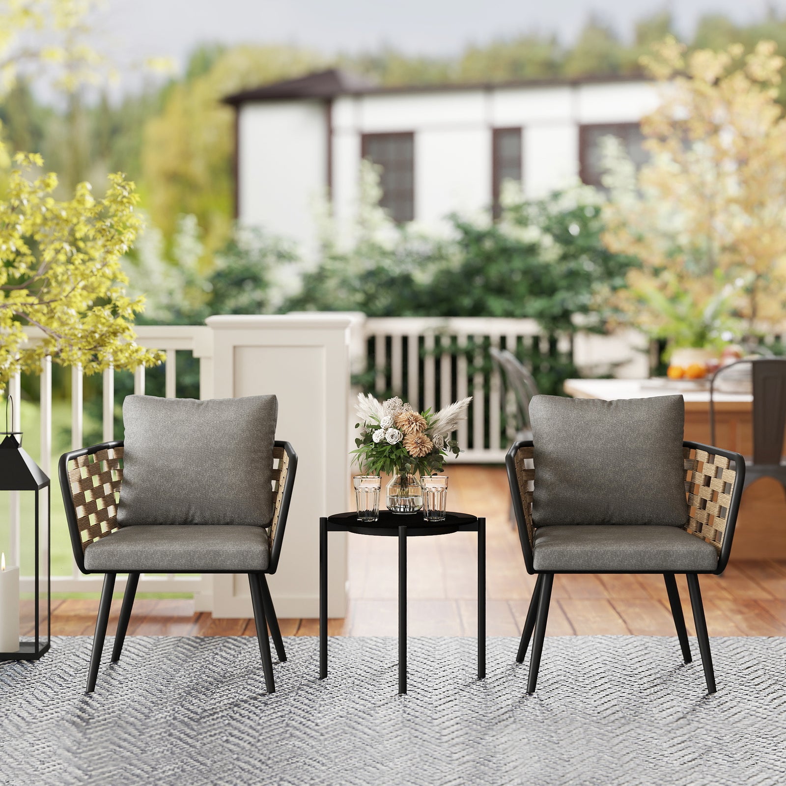 3 Pieces Rattan Bistro Set, Wicker Garden Furniture Set