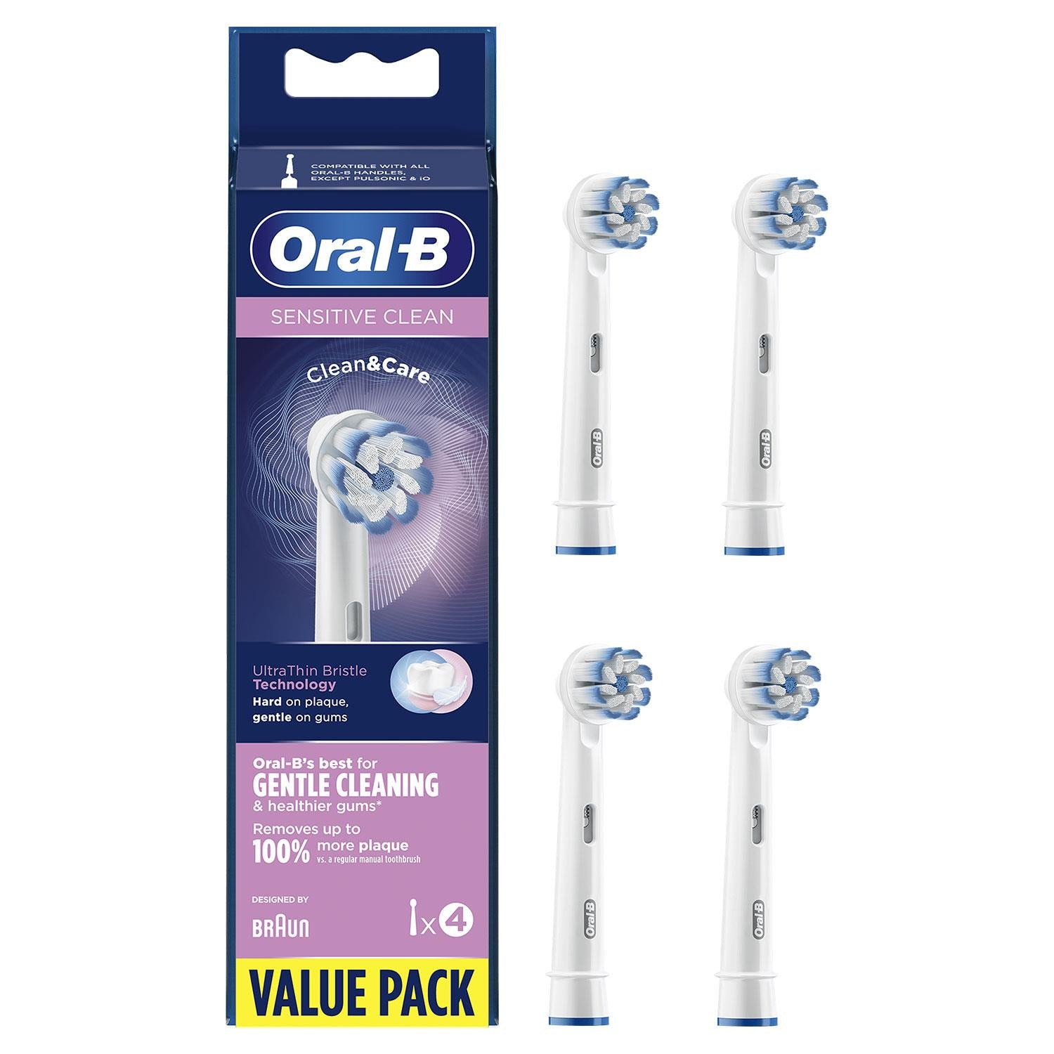 Clean And Care Sensitive Clean Replacement Toothbrush Head, Pack Of 4