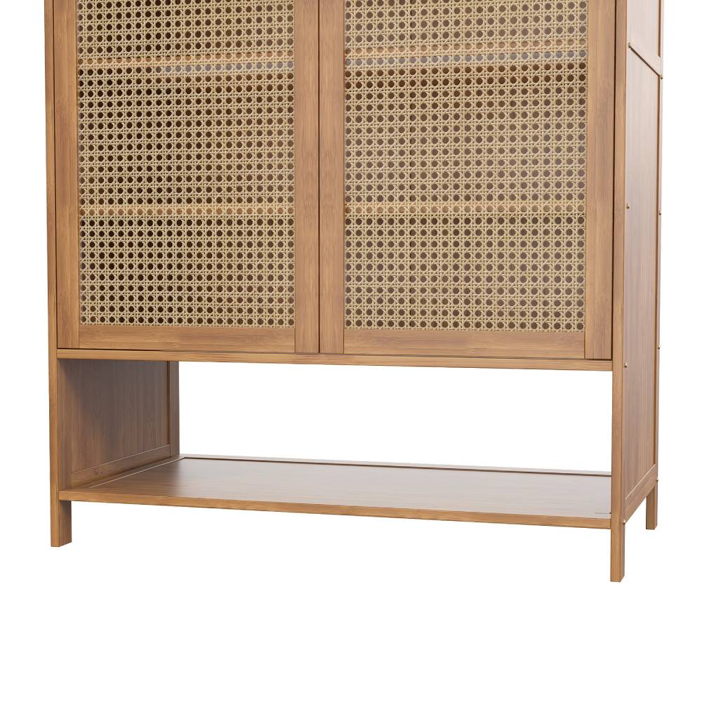 Natural Bamboo Shoe Cabinet – 2-door Rattan-style Storage Unit With 6 Shelves For Organized And Stylish Entryways