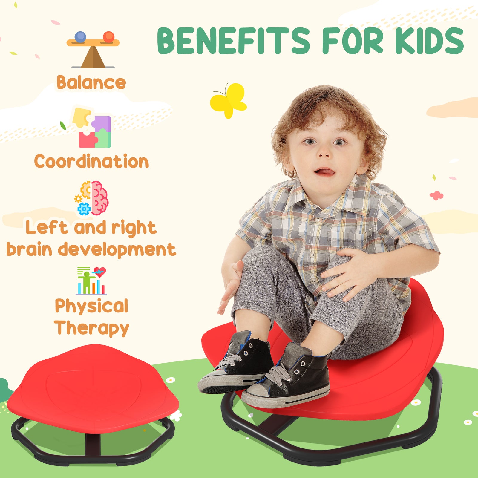 Sensory Spinning Chair For Autism Kids, For Coordination & Balance | Red