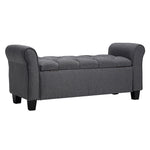 Linen Storage Ottoman Bench with Splayed Armrests, 115cm - Stylish Chaise with Hidden Storage and Rubberwood Legs