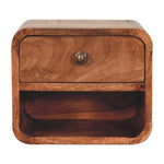 Solid Wood Mini Honey Caramel Wall Mounted Bedside With Open Slot, 1 Drawer And 1 Shelf, , Light Brown