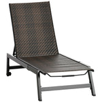 Pe Rattan Sun Lounger W/ Backrest & Wheels | Brown