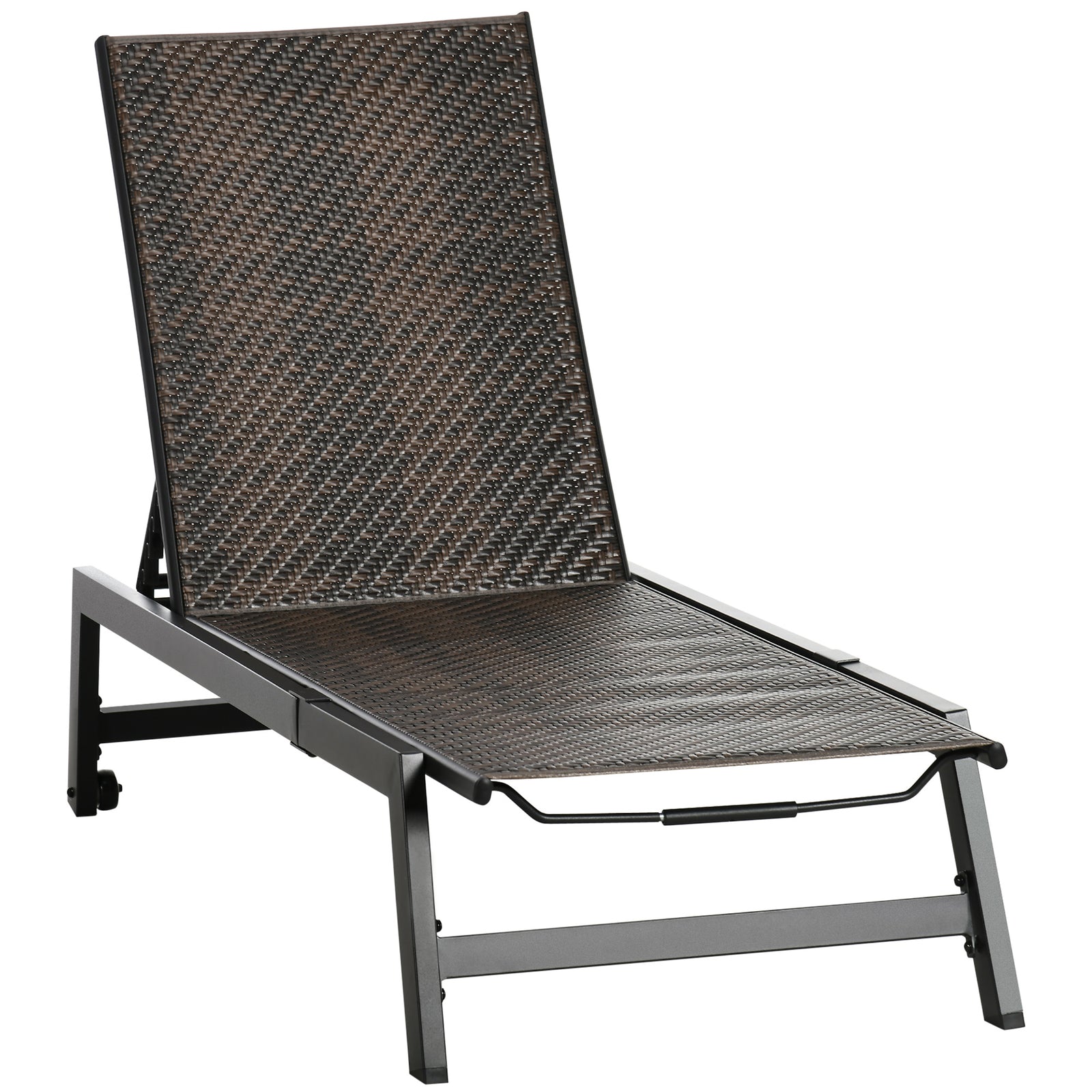 Pe Rattan Sun Lounger W/ Backrest & Wheels | Brown