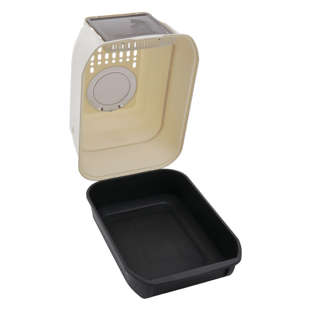 Large Hooded Top Entry Cat Litter Box With Scoop | Black