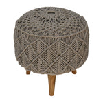 Solid Mango Wood Crotchet Grey Footstool