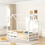 Kids Pine Wood House Bed Frame With Guardrails – 160cm X 80cm Low Design Single Toddler Bed For Safe And Fun Sleep | White