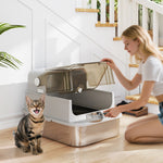 PawHut Xxl Stainless Steel Litter Tray, Enclosed Cat Litter Box W/ Cover