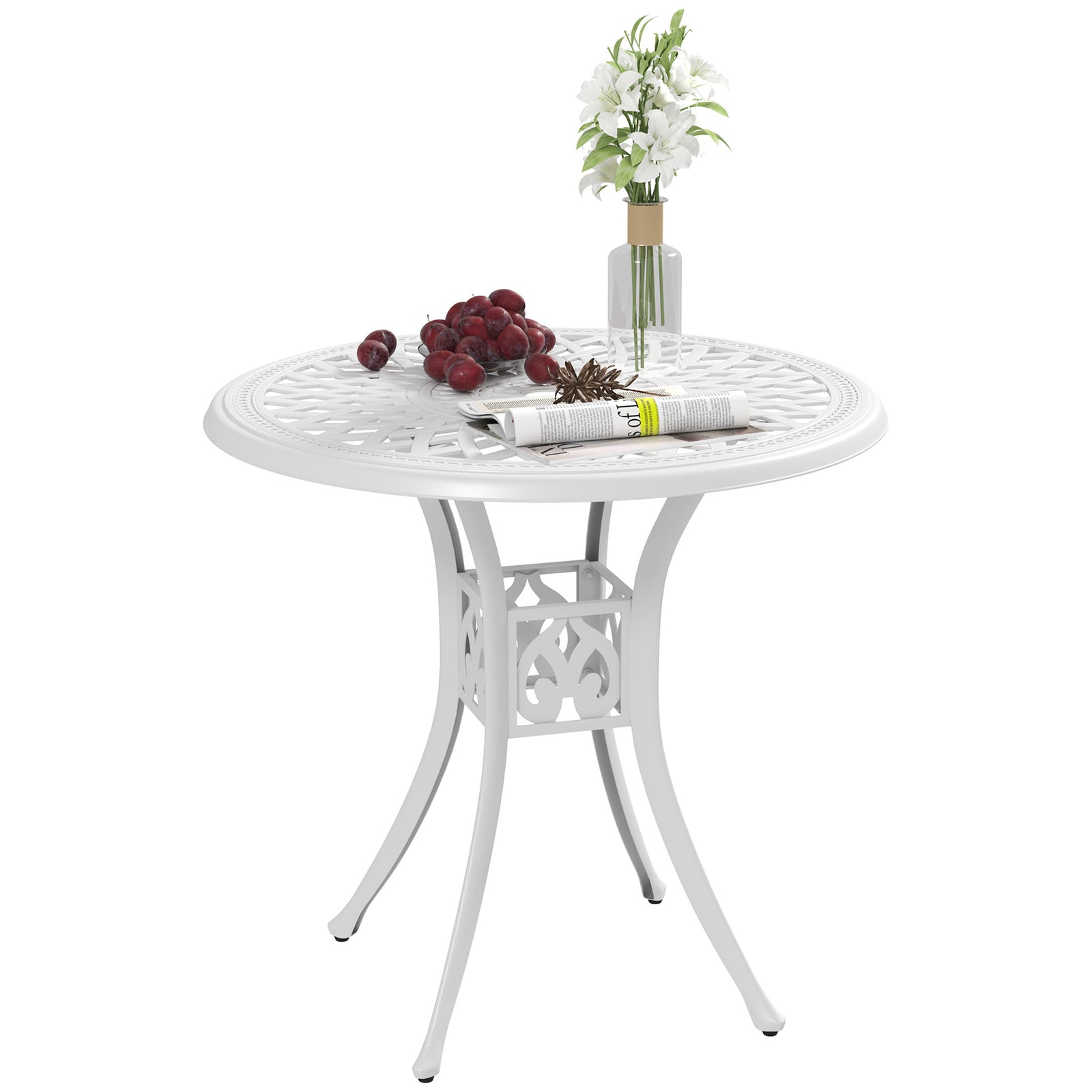 78 Cm Round Garden Dining Table W/ Parasol Hole | White