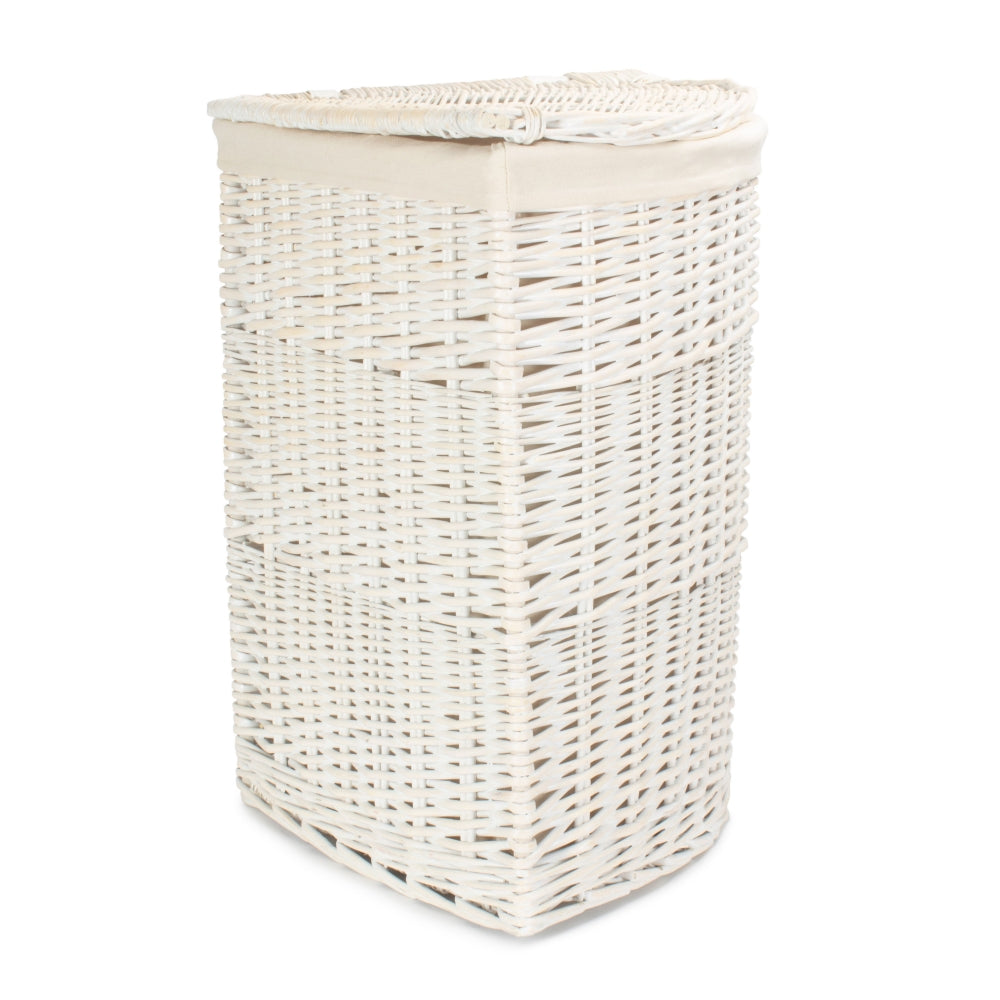 White Oatmeal Cotton Lined Corner White Wash Laundry Baskets | Large | White