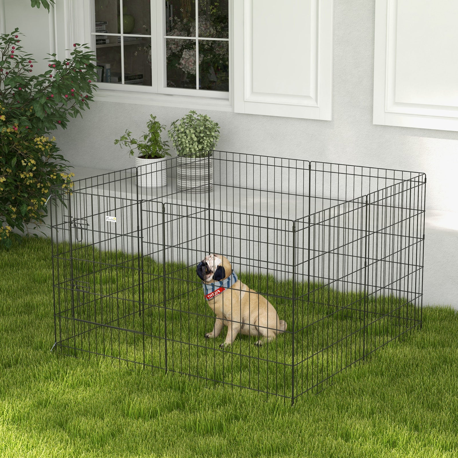 8 Panel Diy Dog Pen With Door For Indoor/outdoor Use, 76cm High