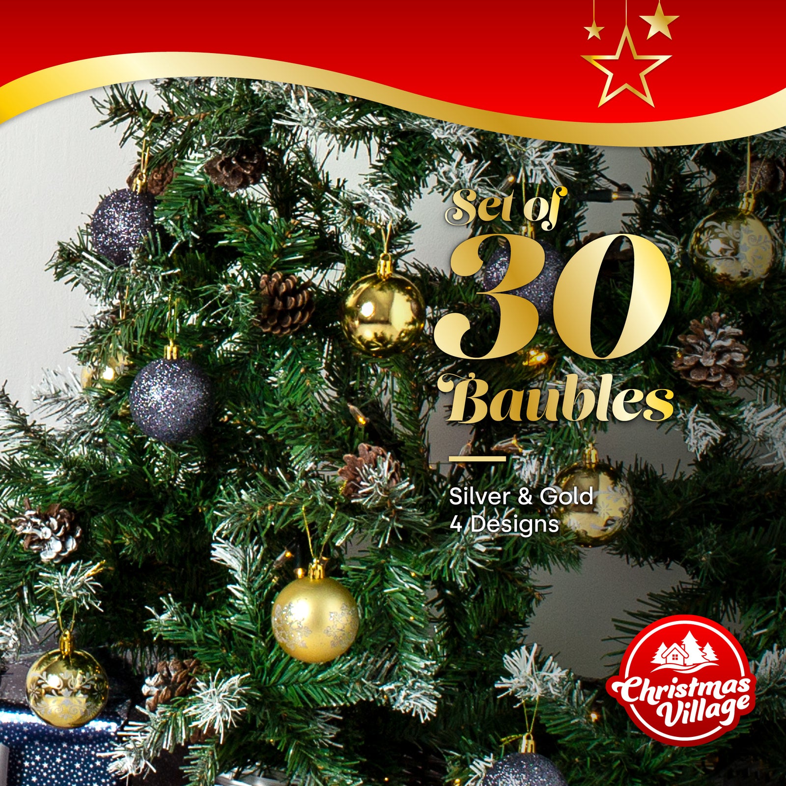 Christmas Village Decorative Bauble Set 30pcs With Storage Bag For Xmas Trees