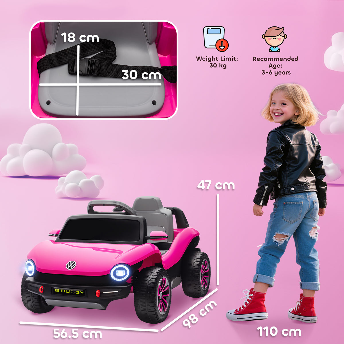 Volkswagen Licensed Kids Electric Car W/ Remote, Suspension | Pink