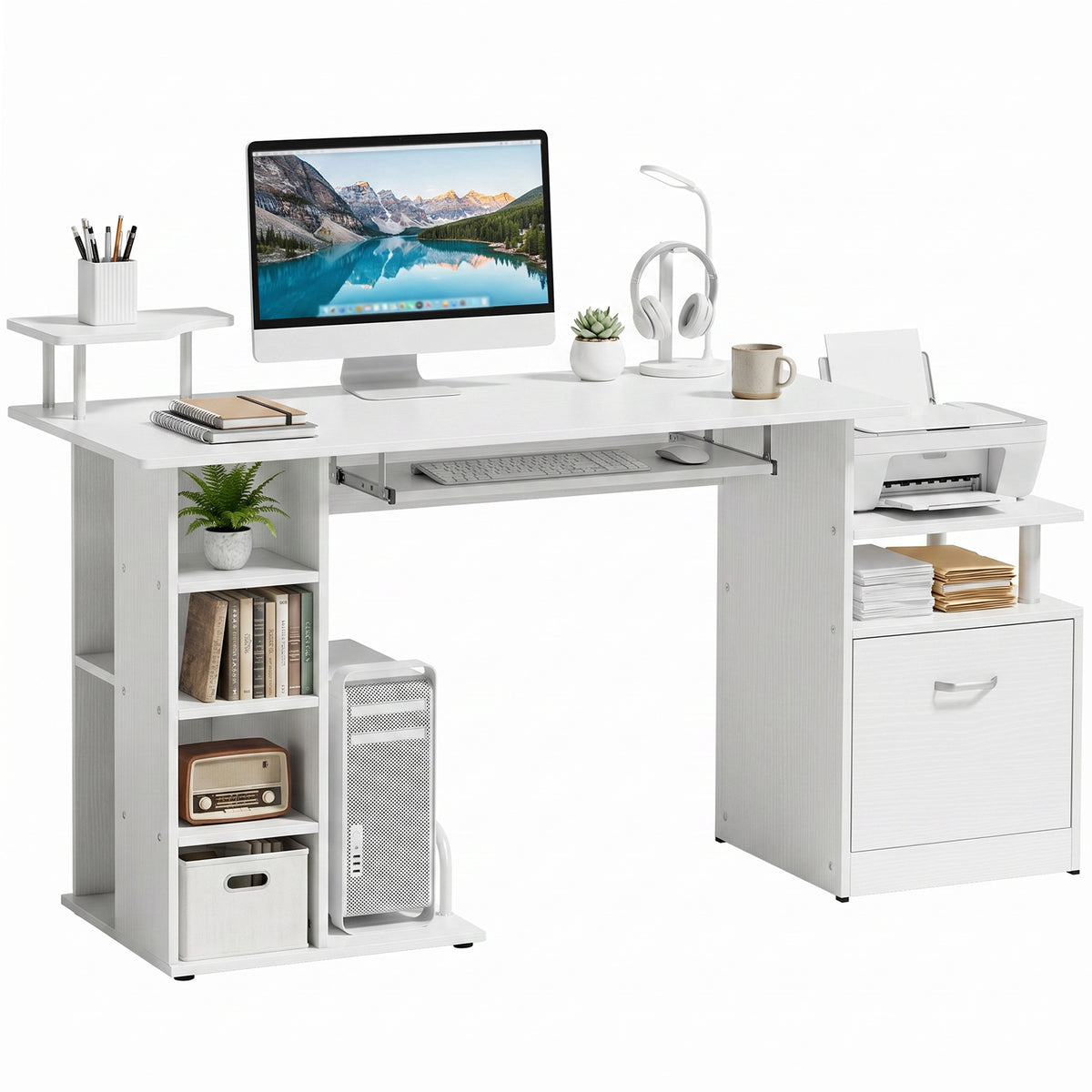 HOMCOM Wood Computer Desk Laptop Workstation Drawer Shelf For Home Office