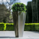 Zinc Galvanised Tall Flared Tapered Square Planter | 40cm x 40cm x 90cm | Silver