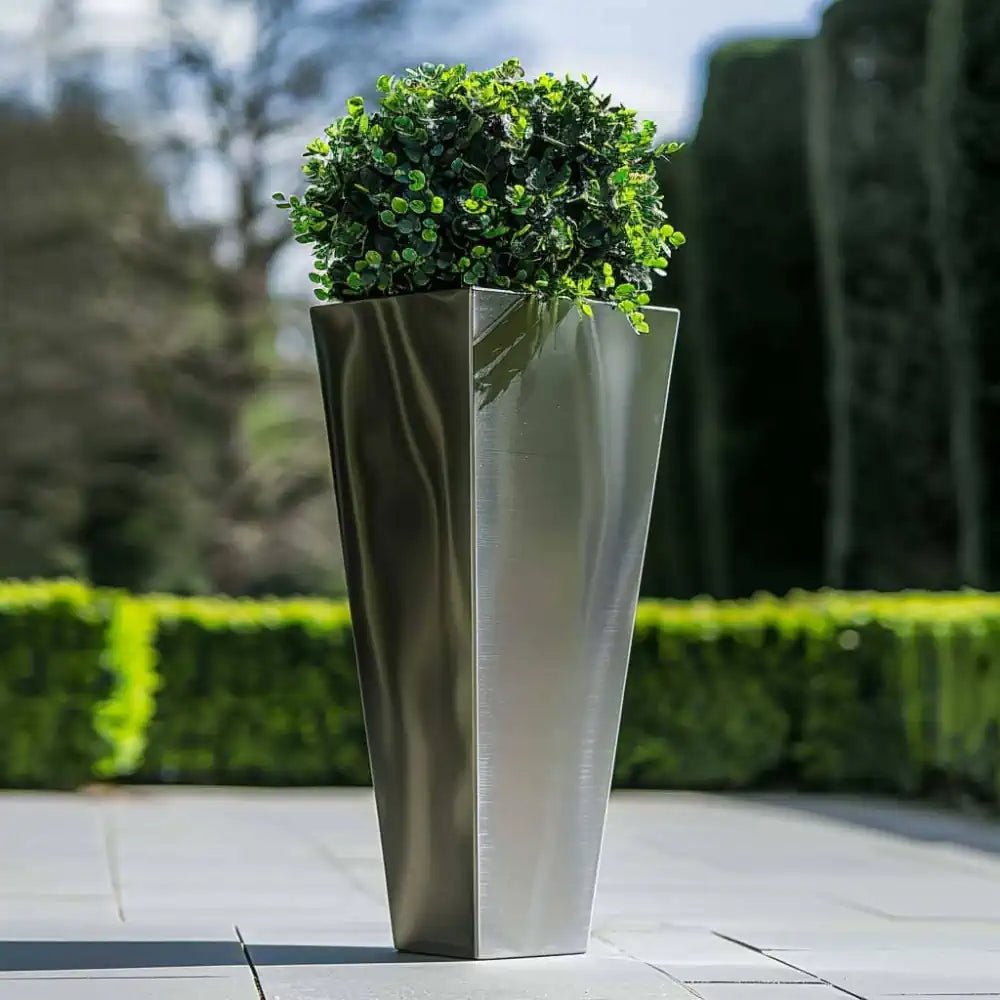 Zinc Galvanised Tall Flared Tapered Square Planter | 40cm x 40cm x 90cm | Silver