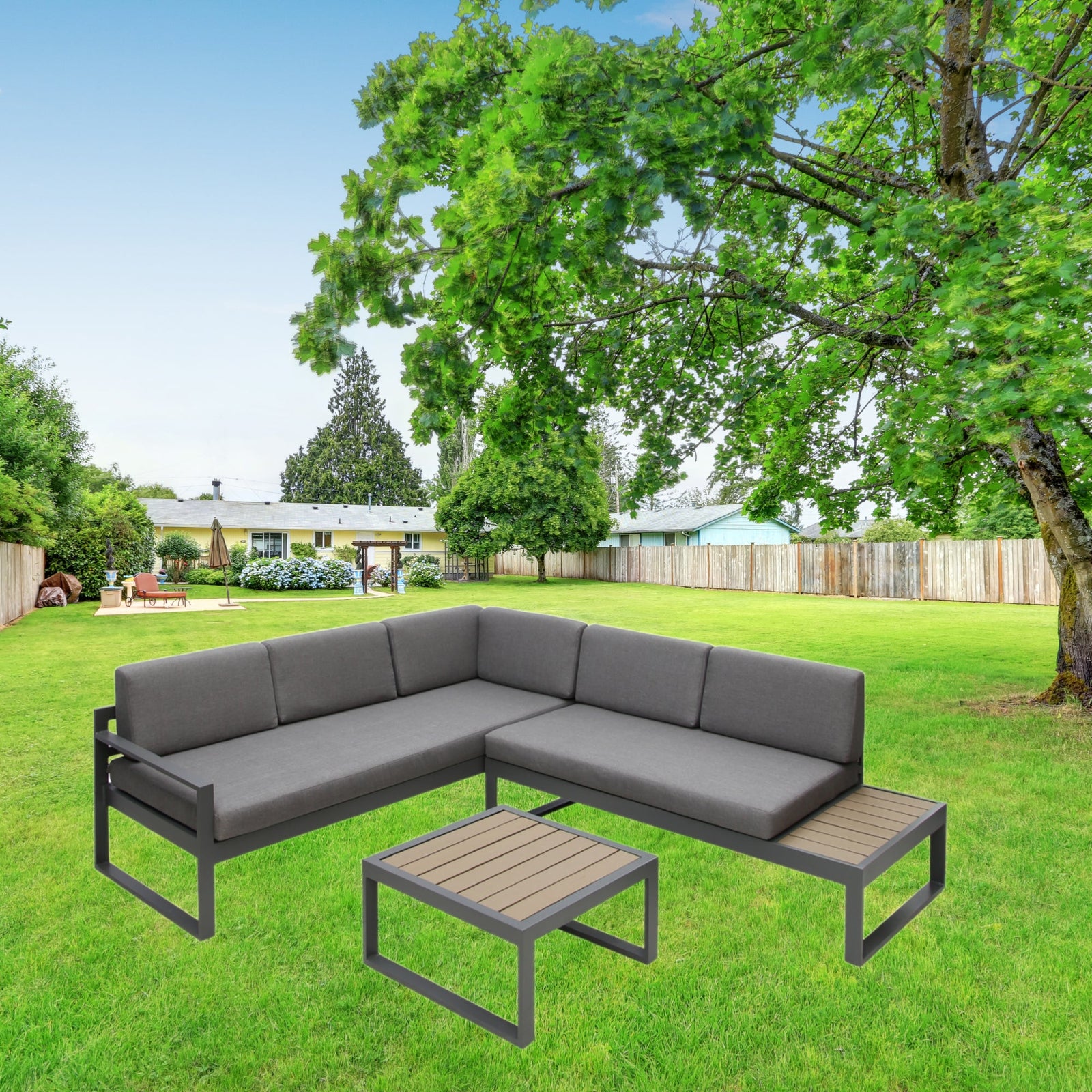 Stylish Positano 5-seater Outdoor Aluminium Sofa Set With Coffee Table | Grey