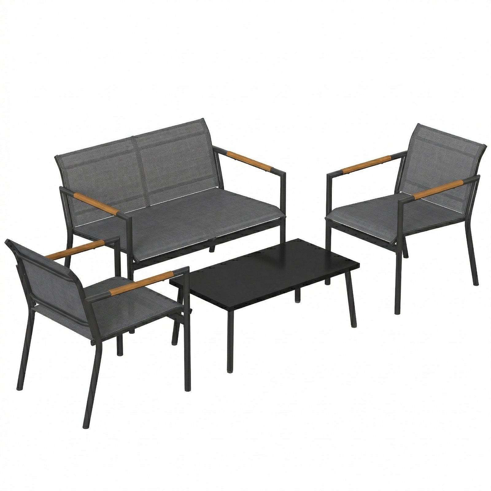 4 Seater Garden Furniture Set, Metal Garden Sofa Set | Grey
