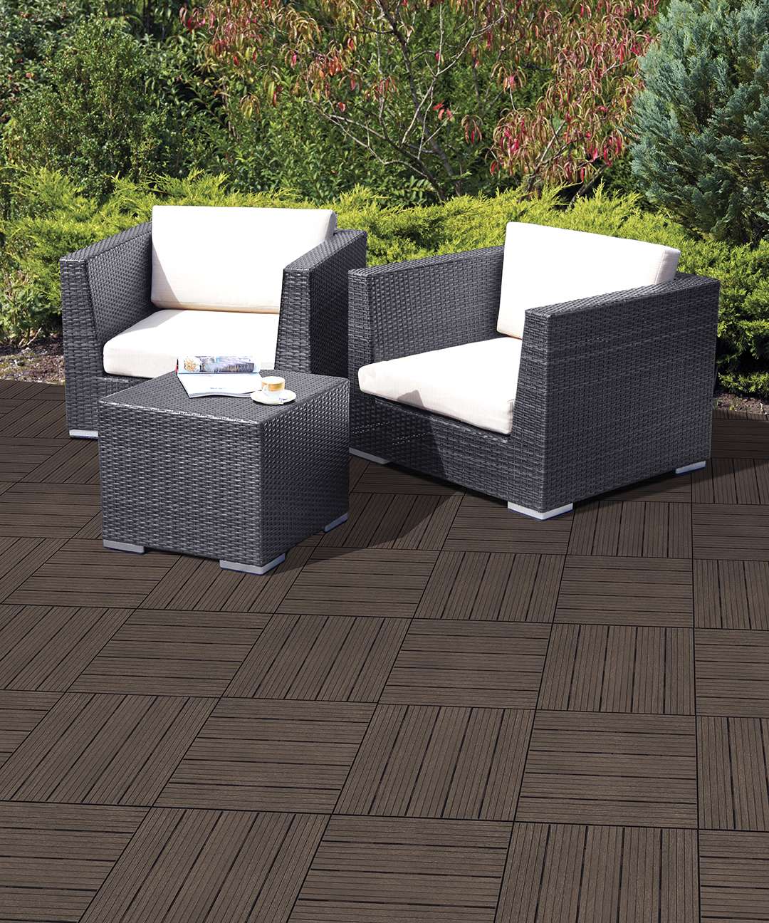 Pack Of 10 Cosmo Garden Patio Cosmopolitan Interlocking Decking Tiles | Brown