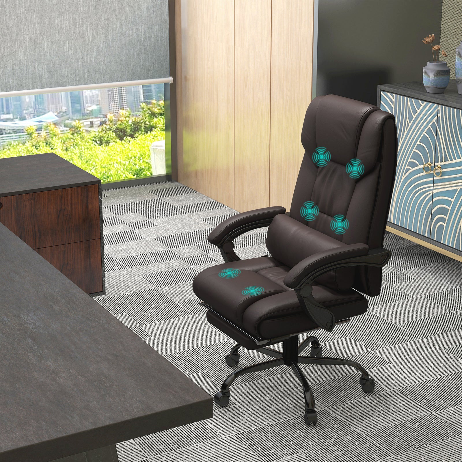 Pu Leather Massage Office Chair 6 Vibration | Brown