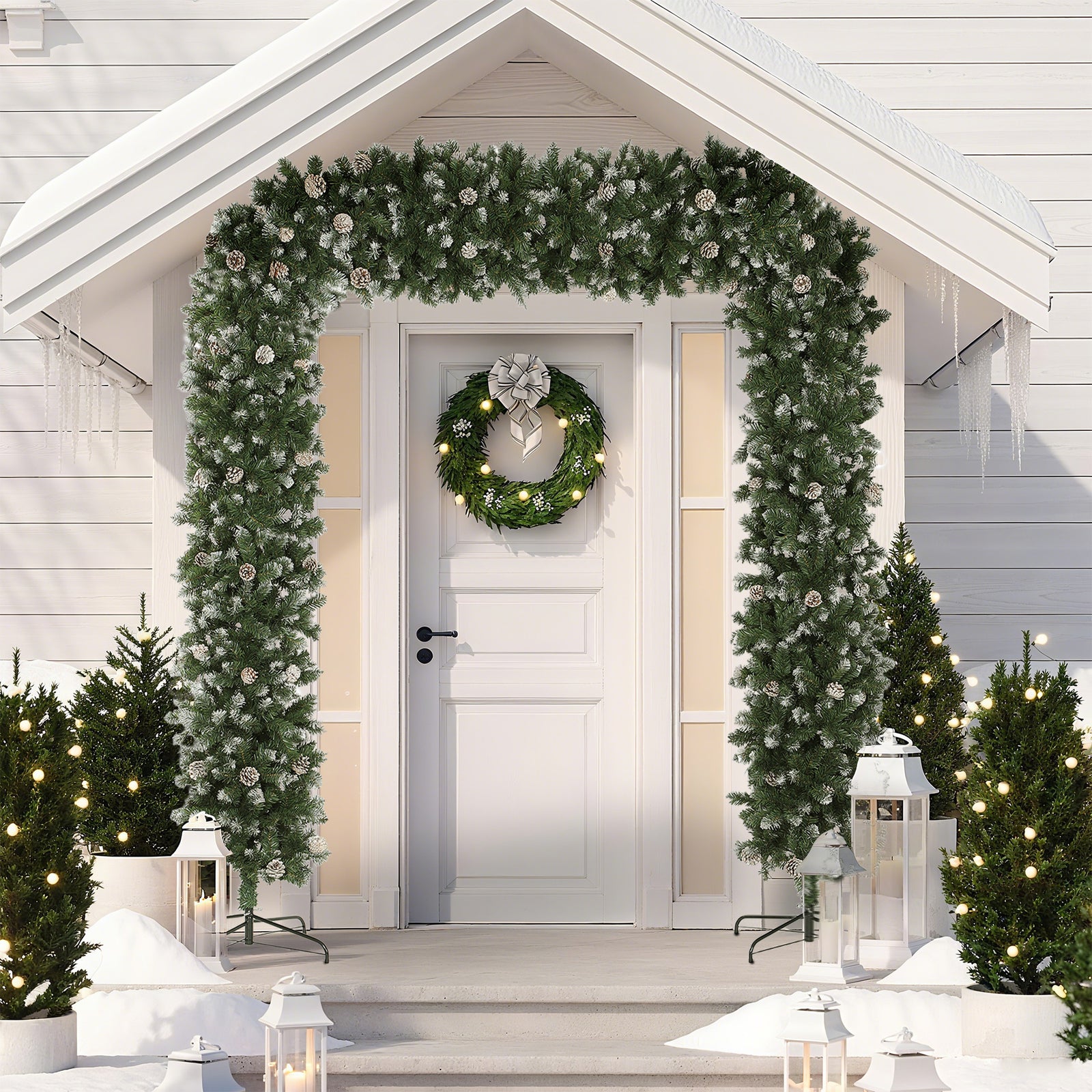 8.2 Ft Snow Frosted Christmas Tree Arch, Doorway Decor With 2100 Tips