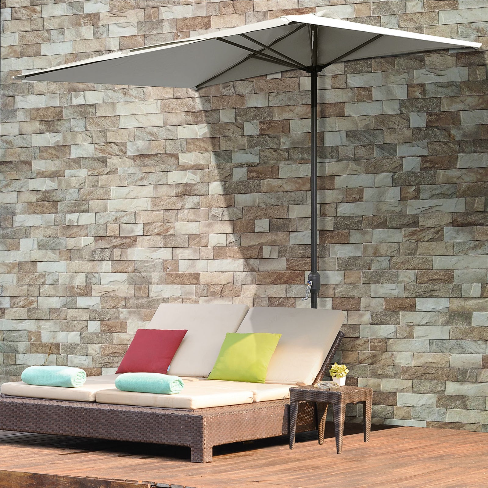 2.3m Half Round Parasol W/ Crank Handle | Beige