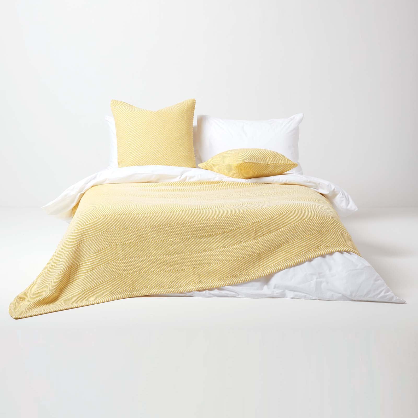 Cotton Halden Chevron Grey Throw | 255cm x 360cm | Yellow