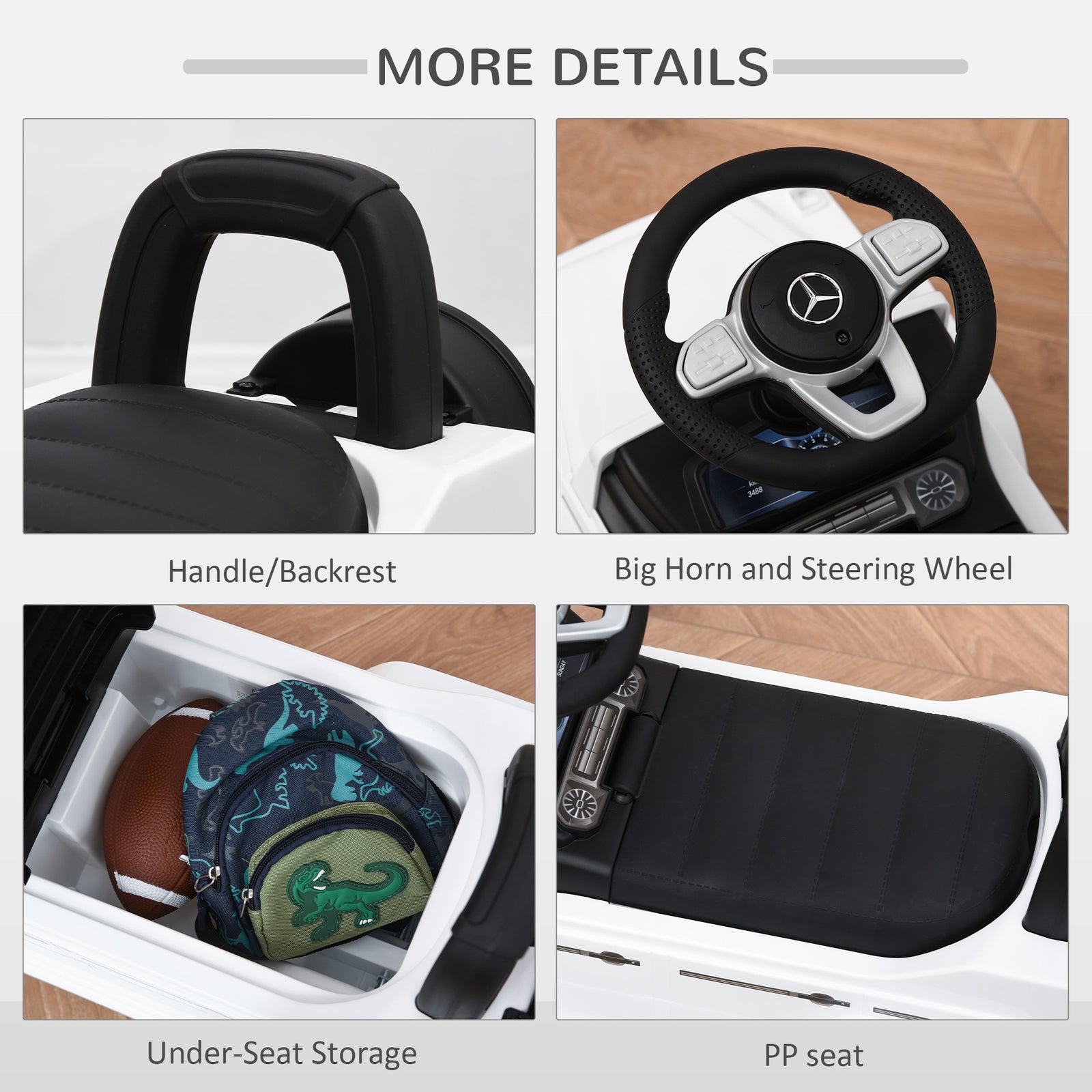Benz G350 Kids Ride On Sliding Car W/ Under Seat Storage No Power | White