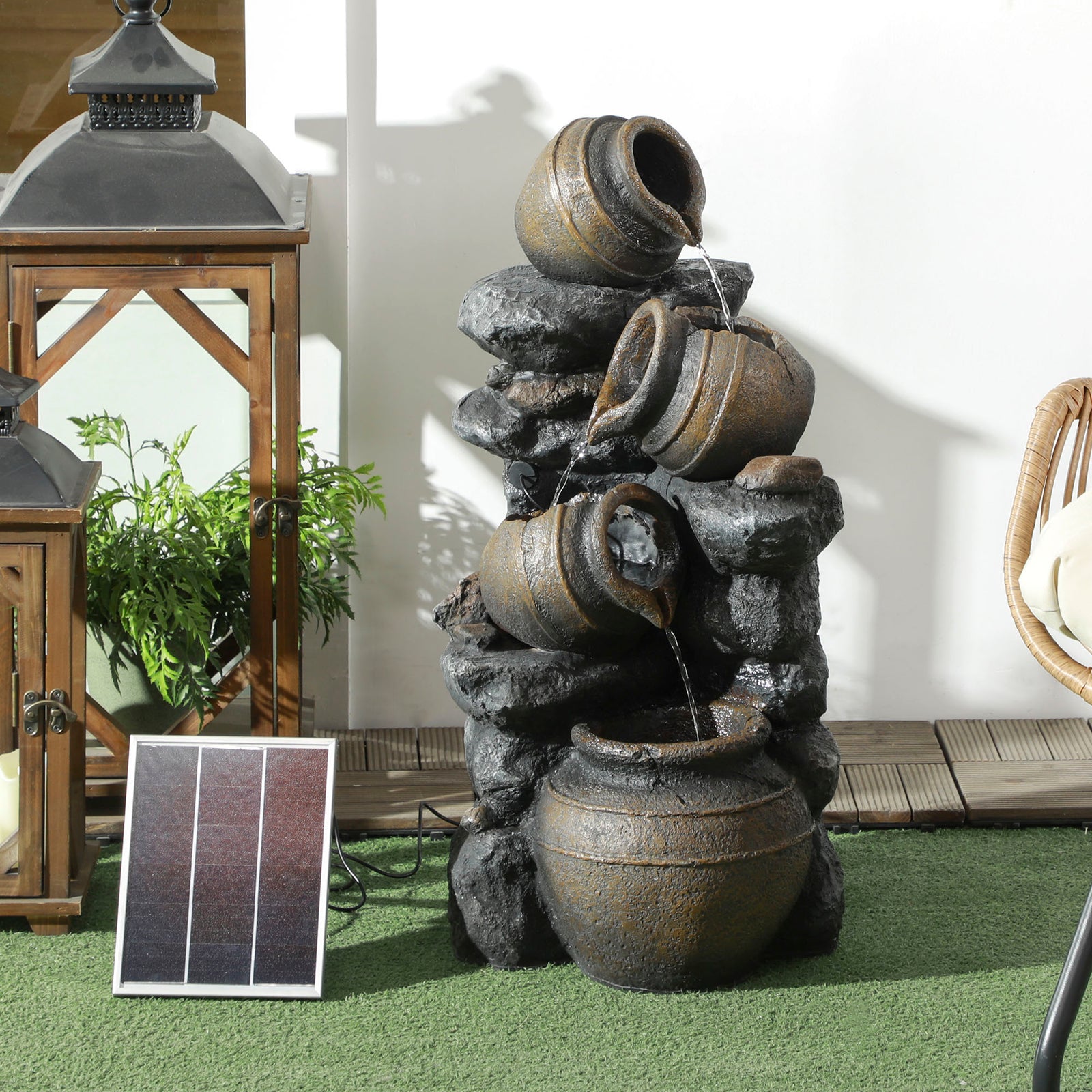 Solar Garden Water Feature, Led Lights, 4 Tiers, 72cm
