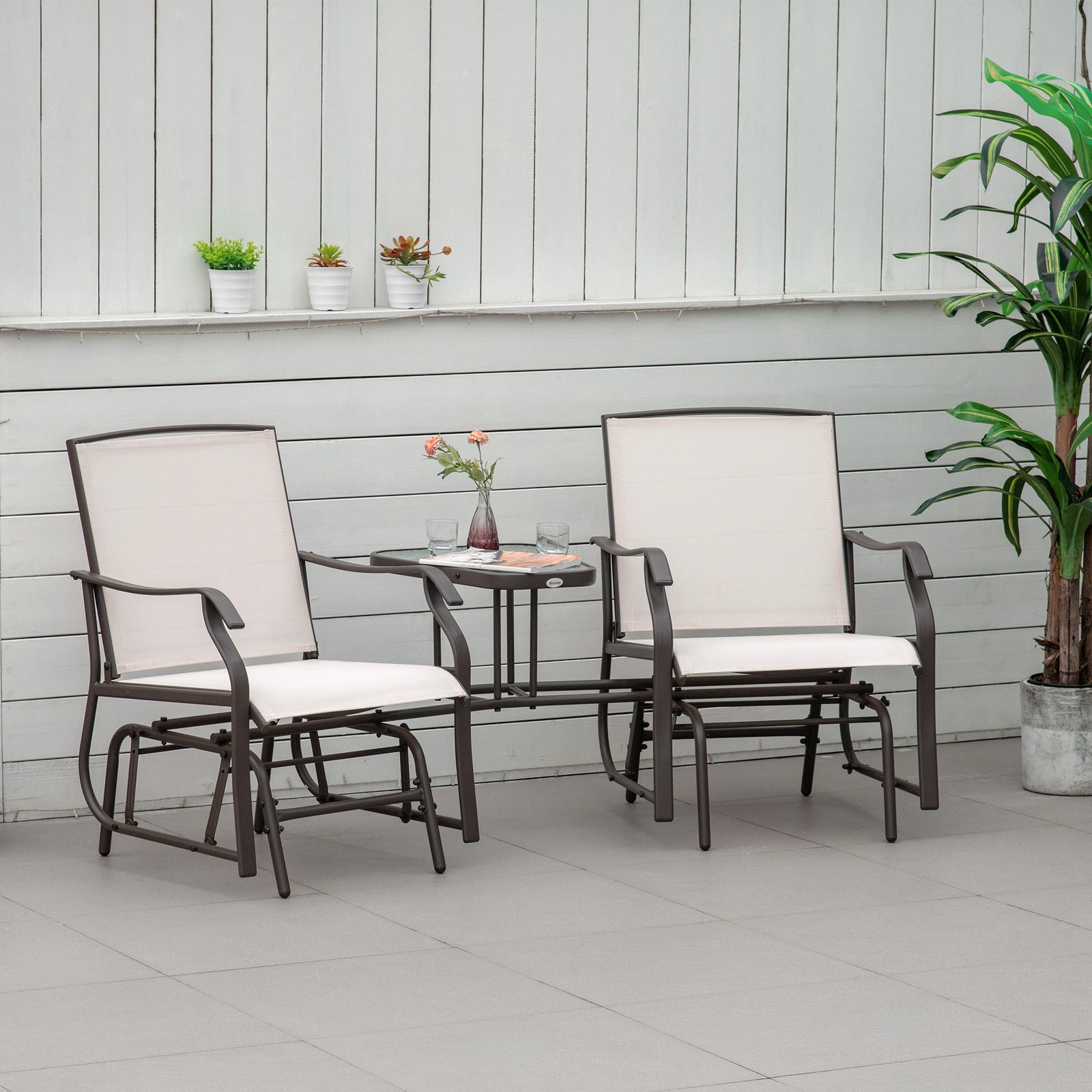 Double Glider Companion Rocking Garden Chairs Loveseat | Beige