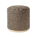 HOMESCAPES Black And Cream Aztec Style Jute Footstool Beanbag Round 45 X 40 Cm