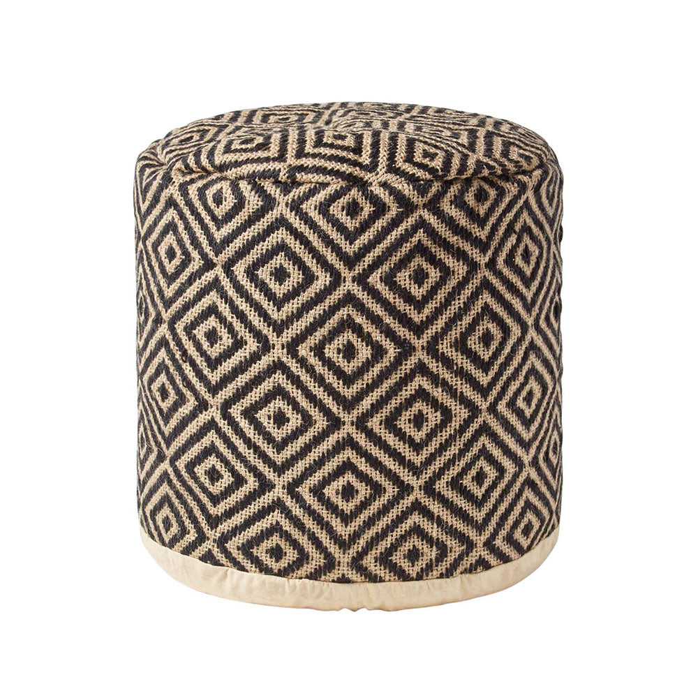 HOMESCAPES Black And Cream Aztec Style Jute Footstool Beanbag Round 45 X 40 Cm