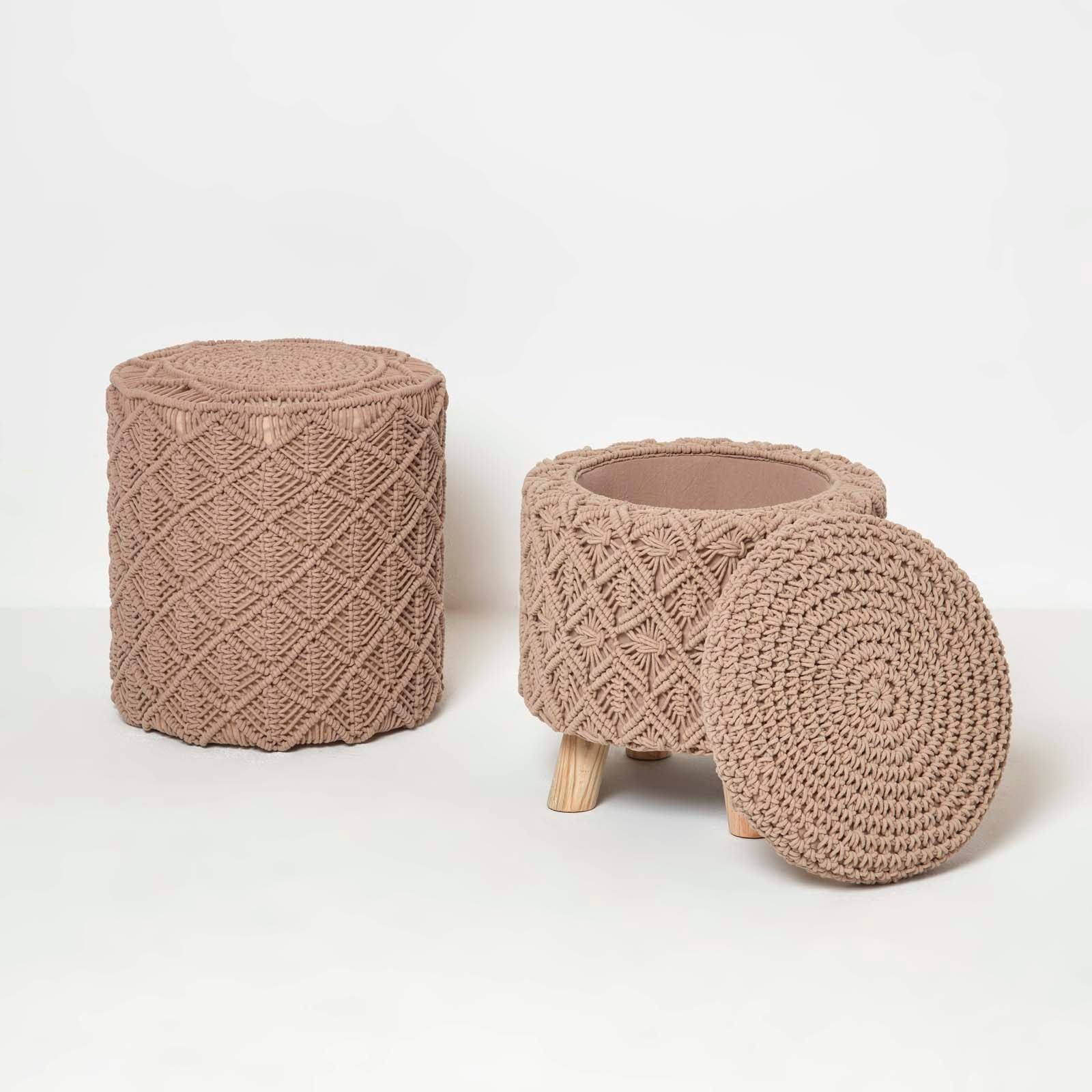 Indy Brown Macrame Storage Footstool | Brown