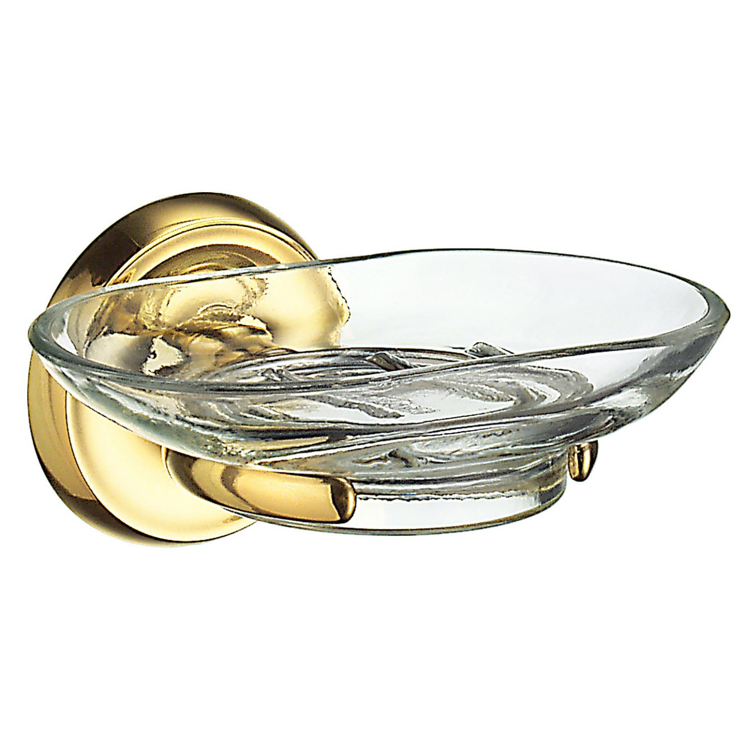 Clear Glass Soap Dish With Round Wall Mounted Holder | Polished Brass