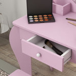 Dressing Table With Mirror And Stool, Drawer, Storage Boxes, Cat Design | Pink