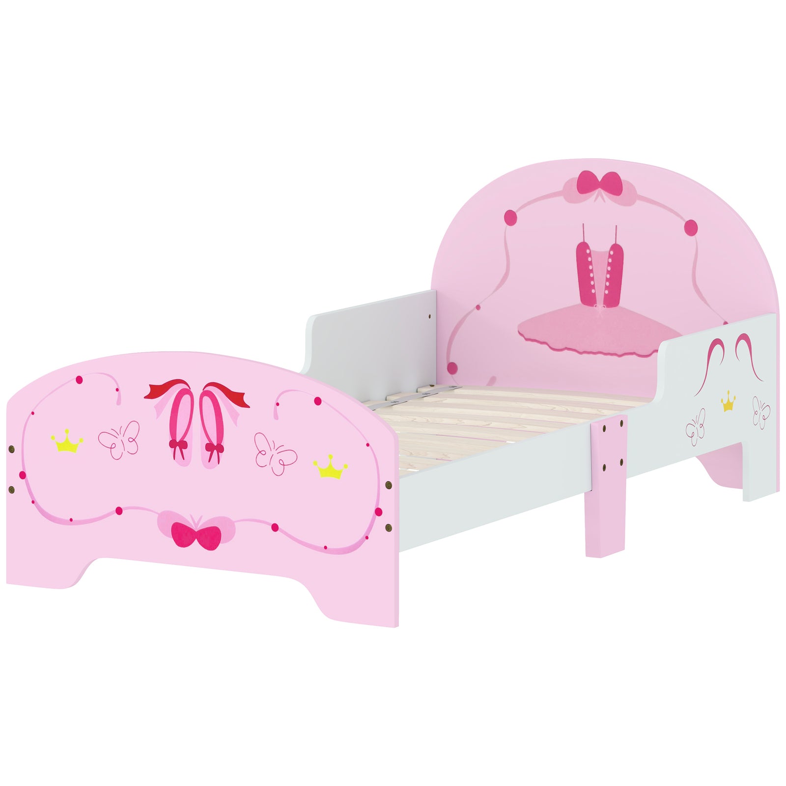 Aiyaplay Ballet Theme Toddler Bed Frame With Safety Rails, For 3-6 Years