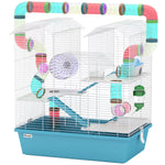 Pawhut 4 Tier Hamster Cage With Tubes, For Drawf, 58 X 36 X 65cm, Light Blue